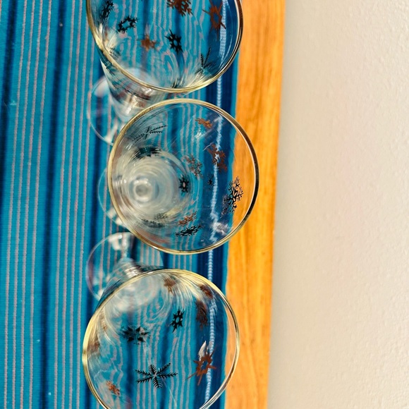 Vtg Federal Glass Atomic Starburst Black Gold Snowflake Pilsner Glasses set of 3 - Picture 4 of 5